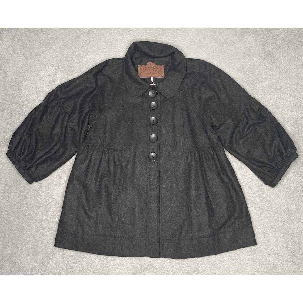 Free People Wool Blend Oversized Pleated Pea Coat Womens Medium 3/4 Sleeves